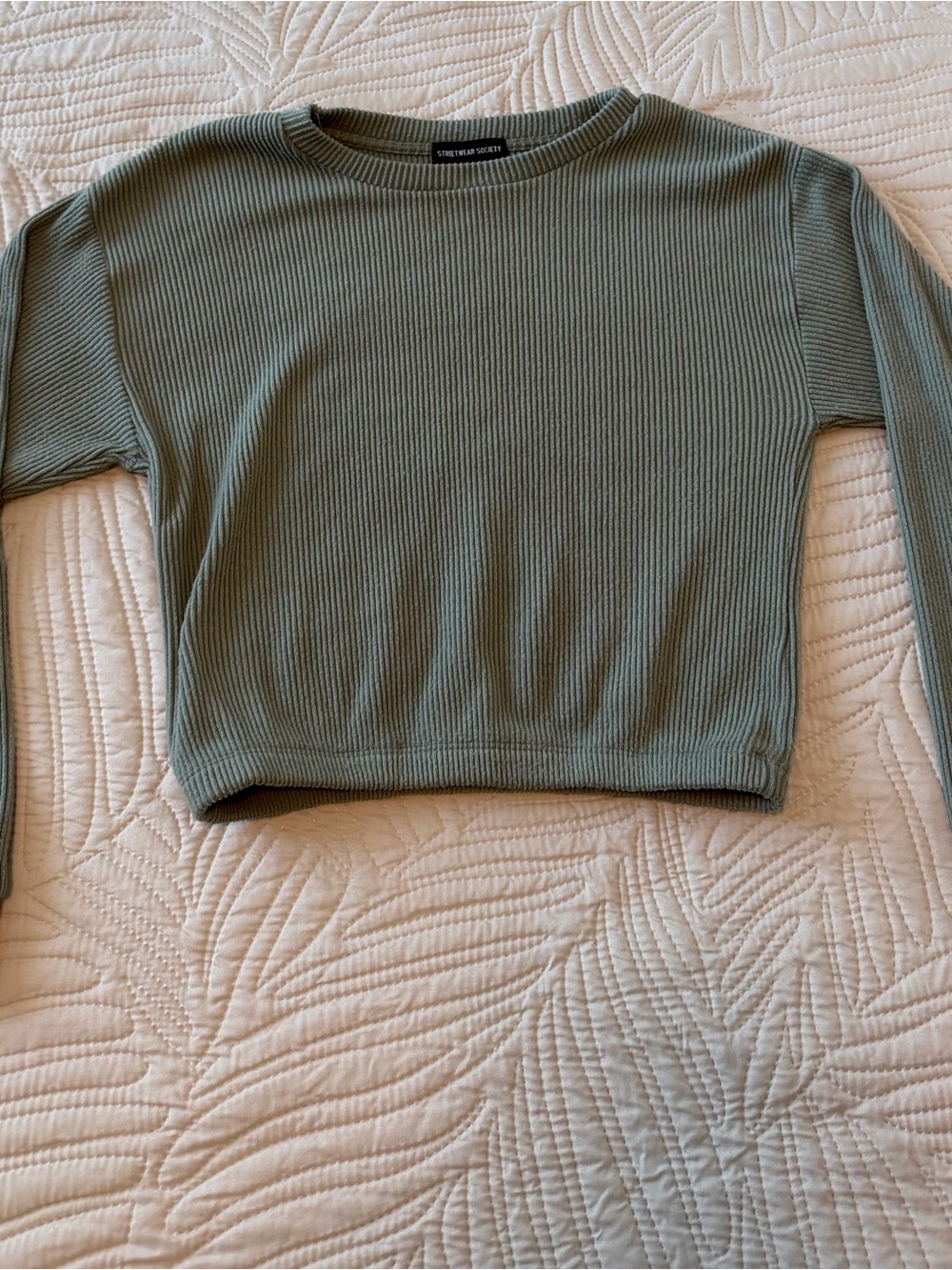 Streetwear Society Ribbed Cropped Top - Sage Green
